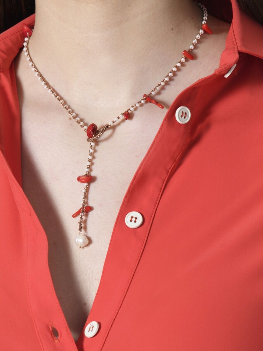 Collana - Perle e rosso